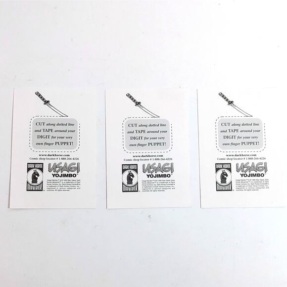 3 Usagi Yojimbo Gen Finger Puppet Promo Cards 1998 Dark Horse Maverick Con - Picture 2 of 2